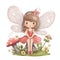 Fluttering fairy fantasy, vibrant illustration of a cute fairy with colorful wings and enchanting flower accents
