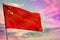 Fluttering Soviet Union SSSR, USSR flag on colorful cloudy sky background. Prosperity concept