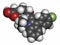 Fluvastatin hypercholesterolemia drug molecule. Atoms are represented as spheres with conventional color coding: hydrogen (white