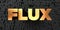 Flux - Gold text on black background - 3D rendered royalty free stock picture