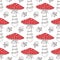 Fly agaric and cranberries hand drawn line art seamless vector pattern. Amanita muscaria seamless background for printing, fabric