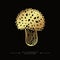 Fly agaric golden sticker. Hand drawn toadstool concept. Golden drawing of hallucinogenic mushroom. A stylized image of a