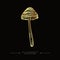 Fly agaric golden sticker. A stylized image of a psilocybin mushroom. Golden drawing of hallucinogenic mushroom. Hand drawn
