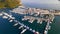 Fly around sailing boats docking at yacht marina 4K Video