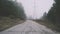 Fly Camera Run On Asphalt Out Of City Road In Mountain Foggy Mist Forest Cloudy Cold Winter Day Cinematic Look