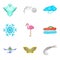 Fly cruise icons set, cartoon style