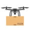 Fly drone carries a package. Flat vector cartoon illustration for fast online delivery