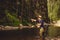 A fly fisherman fishing for trout on the mountain river in Northern Idaho