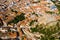 Fly over Almansa castle. City of Almansa. Spain