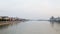 Fly over Danube. Budapest Hungary river panorama.