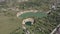 Fly over a karst sinkhole. Land collapse over the salt mine.