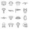 Fly parachuting icons set, outline style