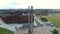 Fly past of three crosses in front of the Gdansk shipyard, Poland, 07 2016, AERIAL FOOTAGE