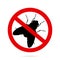 Fly silhouette and sign prohibited on a white background. Stop fly sticker, insect pests. Flat style design.