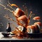 fly sushi roll sashimi japan food and ingredients soy sauce splash, stick, concept illustration