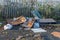 Fly-tipped matresses and bags of grocery rubbish, Manchester, UK