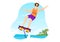 Flyboard Illustration with People Riding Jet Pack in Summer Beach Vacations in Extreme Water Sport Activity Cartoon Hand Drawn