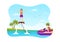Flyboard Illustration with People Riding Jet Pack in Summer Beach Vacations in Extreme Water Sport Activity Cartoon Hand Drawn