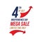 Flyer Celebrate Happy 4th of July - Independence Day with Mega sale National American holiday event. Flat Vector
