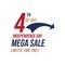 Flyer Celebrate Happy 4th of July - Independence Day with Mega sale National American holiday event. Flat Vector