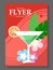 Flyer with a cocktail on the beach. Flowers sunny weather. Vector