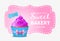 Flyer sweet bakery, homemade desserts, sweets. Banner, gift card muffins store. Vector