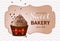 Flyer sweet bakery, homemade desserts, sweets. Banner template, gift card muffins store. Chocolate cake.