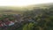 Flying above countryside village houses. Aerial drone view, Bikfalva, Bicfalau, Szeklerland, Romania