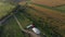 Flying above countryside village houses. Aerial drone view, Bikfalva, Bicfalau, Szeklerland, Romania