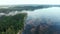 Flying above fog over lake early in the morning