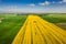 Flying above yellow and geen rape fields, Poland