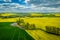 Flying above yellow rape fields in spring, Poland