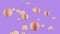 Flying abstract yellow balls on a purple background 3d render.