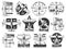 Flying academy, pilot school and air tour icon set