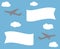Flying advertising banner. Planes with horizontal banners on blue sky background.