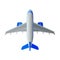 Flying Aircraft, White and Blue Airplane, View from Above, Air Transport Vector Illustration