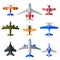 Flying Aircrafts Collection, Various Civil and Military Airplanes, View from Above, Air Transport Vector Illustration