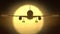 Flying airliner silhouette on yellow sun background