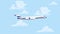 Flying airplane in motion with cloud cartoon style