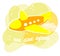 Flying airplane on yellow background with the inscription `We are open`