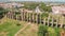 Flying around Roman aqueduct of Merida, Spain