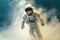 Flying Astronaut In Vintage Clothing in haze background - Generative AI