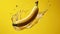 Flying Banana Water Splash Effect Yellow Background Refreshing Fruit Generative AI