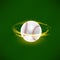 Flying Baseball Ball with Yellow Sparkles on Green Background