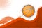 A flying basketball abowe orange flat wave. Abstract background