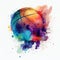 Flying Basketball Ball Drawing Paint Watercolor White Background Generative AI