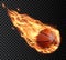 Flying basketball ball with fire flame trails