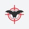 Flying bat icon red target. Insect pest control sign