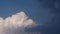 Flying through beautiful thick fluffy clouds. Amazing time lapse of soft white clouds moving slowly on the clear blue sky in pure.