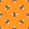 Flying bees vector seamless pattern in bright orange